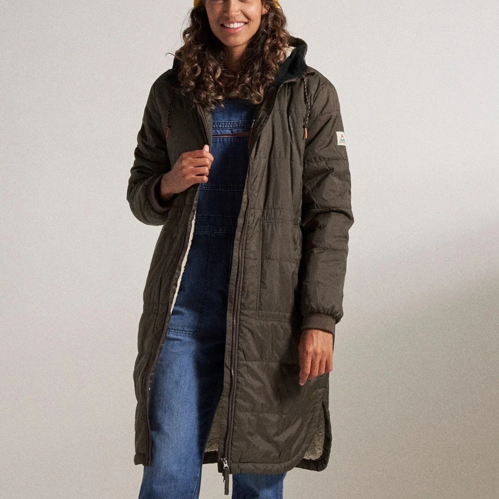 🛑 Women's Flora Sherpa Lined Parka / Longline Puffer Coat(M - Coffee/Olive Vibe)